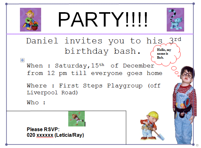 bob the builder party invitation