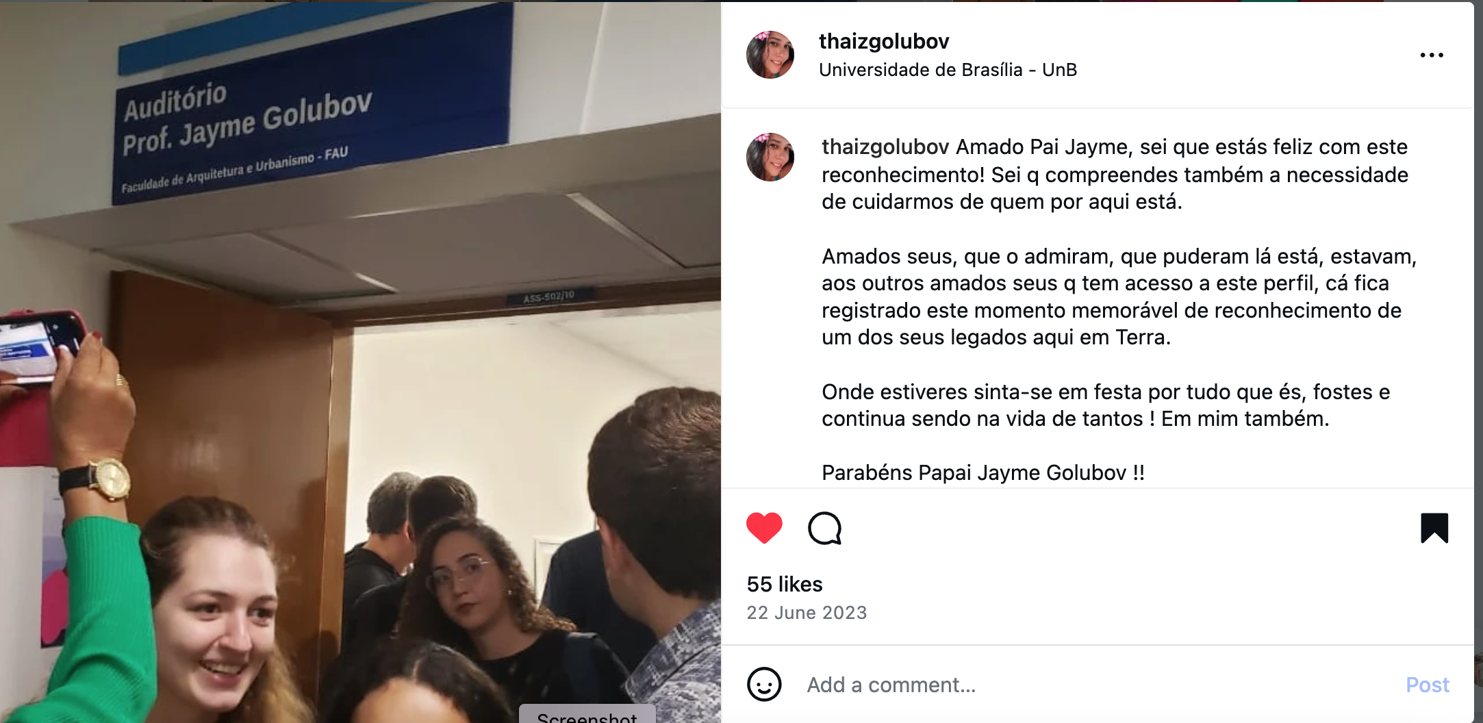 Jayme Golubov Auditorium inauguration at University of Brasilia